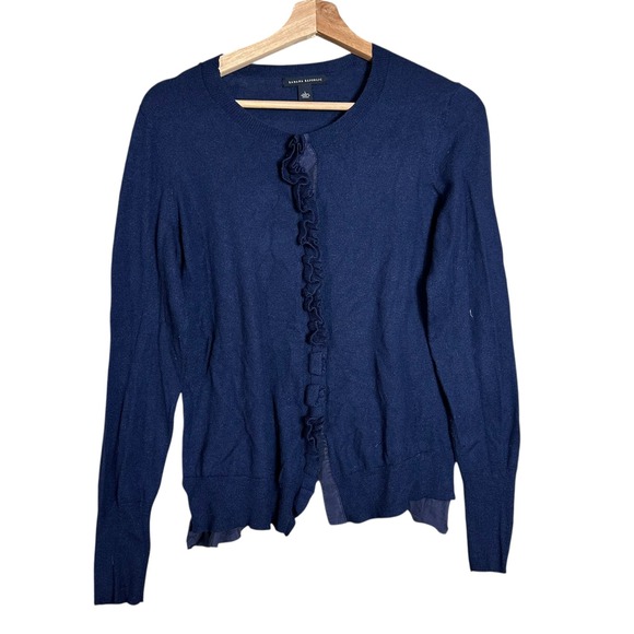 Banana Republic Sweaters - Banana Republic Navy Ruffle Front Wool Blend Cardigan Size L Preppy feminine
